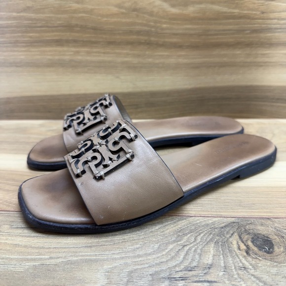 Tory Burch Shoes - Tory Burch Ines Slides Womens 7.5 M Almond Flour Leather Slip On Square Toe